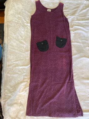 Purple Sleeveless Maxi Skirt with Black Pocket Detail